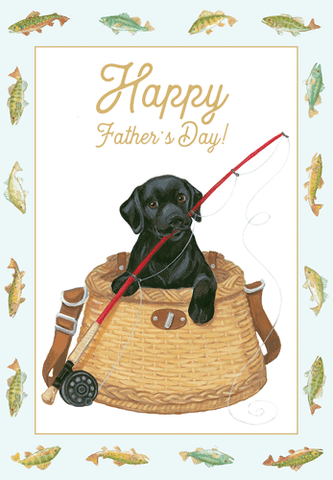 Fishing Basket Puppy - Foil Father's Day Card