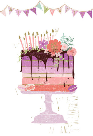 Cake, Candles, Banner Birthday Card