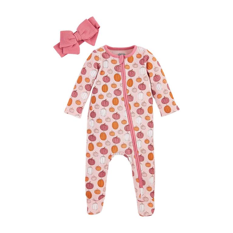 Pink Pumpkin Sleeper & Headband Set | O-3M