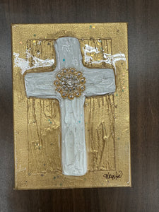 Gold with White Cross Canvas Artwork #218 - 5x7
