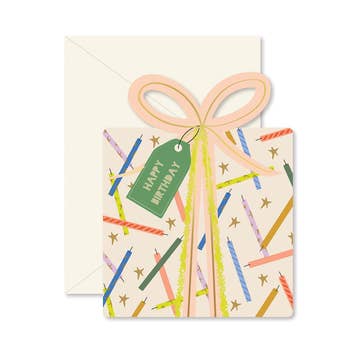 Birthday Gift Star Candles die-cut folded Greeting Card