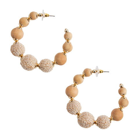 JUTE WRAPPED HOOP EARRINGS (TAN)