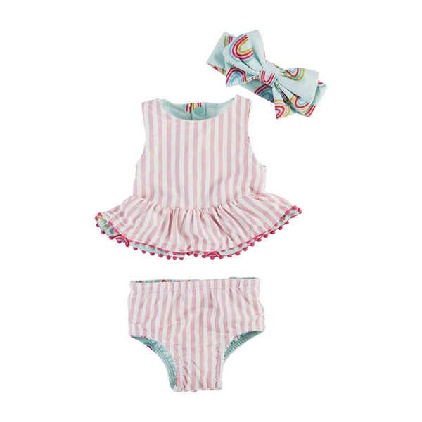 Rainbow/Stripe Reversible Swimsuit & Headband Set