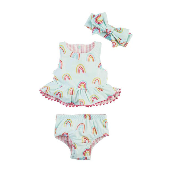 Rainbow/Stripe Reversible Swimsuit & Headband Set