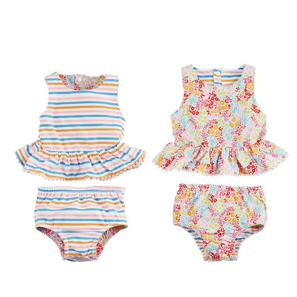 Floral/Stripe Reversible Swimsuit & Headband Set - 3T