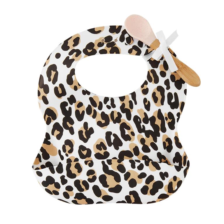 Leopard Silicone Bib And Spoon