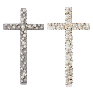 Gray Wood Cross With Pearls