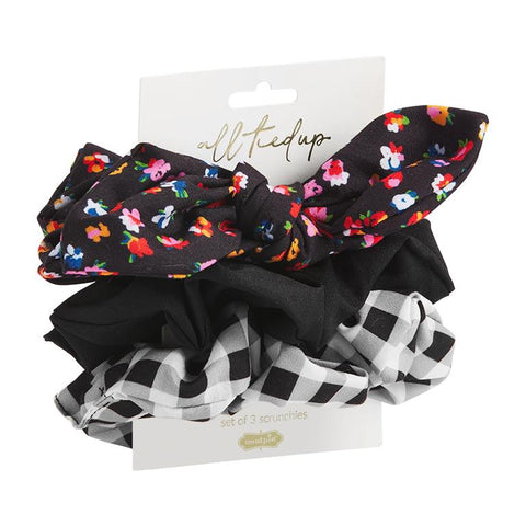 PATTERNED SCRUNCHIE SET BLACK