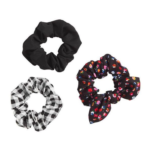 PATTERNED SCRUNCHIE SET BLACK