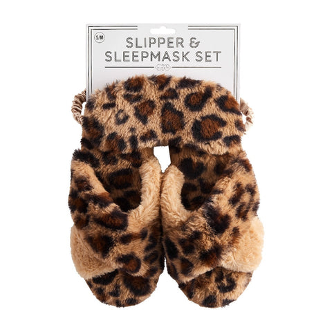 TAN LEOPARD SLIPPER AND MASK SET (L/XL)