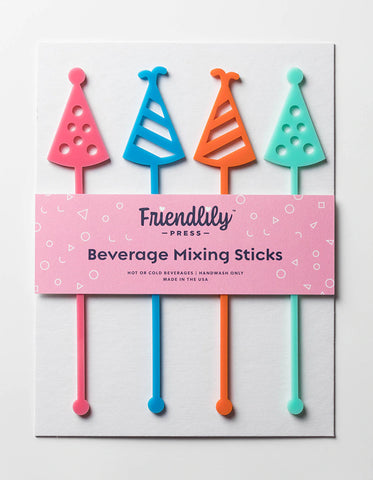 Acrylic Party Hats Drink Stirrers | 4 Piece Set