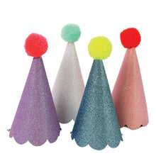 Load image into Gallery viewer, Glitter Pompom Party Hats| Set of 8
