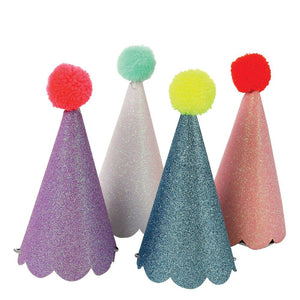 Glitter Pompom Party Hats| Set of 8