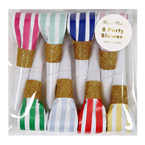 Bright Stripe Party Blowers | Set of 8