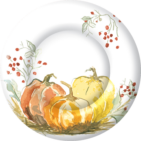 10.5" ROUND PLATE WITH PAINTED PUMPKIN