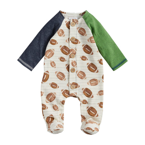 Oatmeal Football Baby Sleeper Set | 3-6M