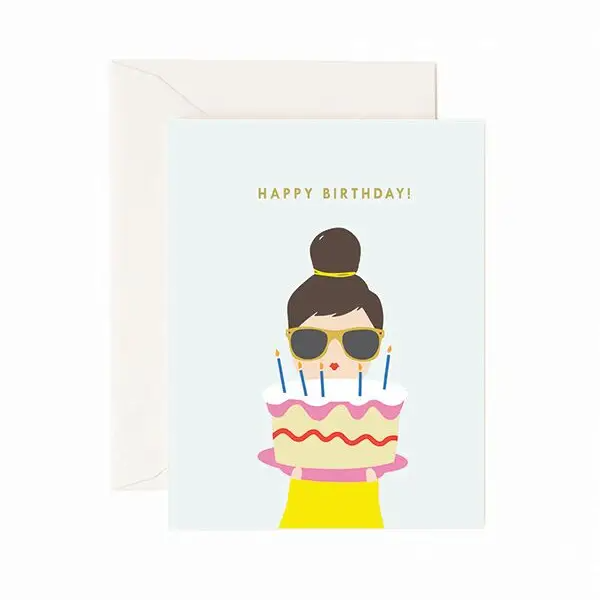 BIRTHDAY CAKE LADY GREETING CARD