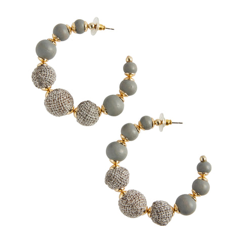 JUTE WRAPPED HOOP EARRINGS (GRAY)