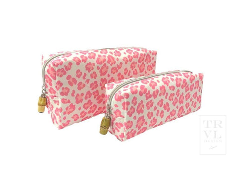 CHEETAH PINK DUO COSMETIC BAG