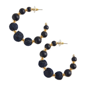 JUTE WRAPPED HOOP EARRINGS (NAVY)