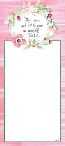 MERCY, PEACE & LOVE PINK SKINNY NOTEPAD