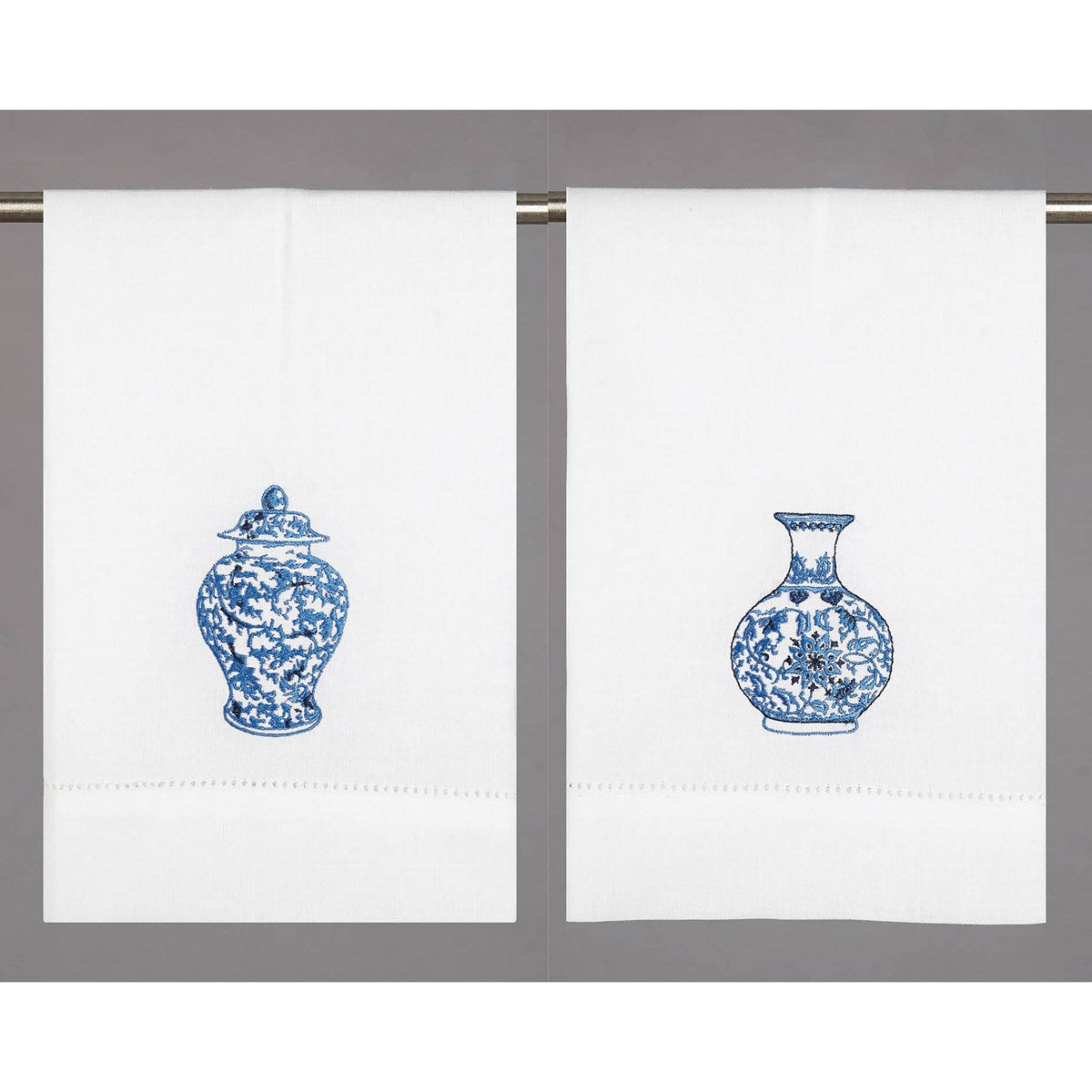 Chinoiserie Vases Embroidered Guest Towel | 2 Styles