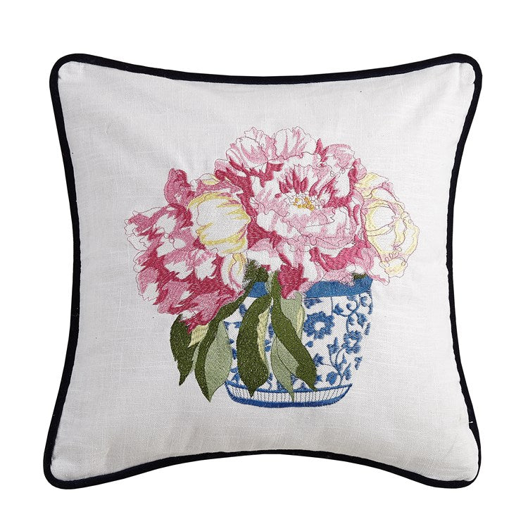 Pretty In Pink Flower I Embroidered Hook Pillow