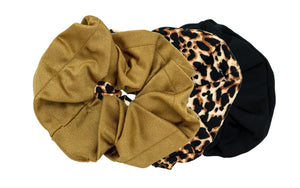 Scrunchie 3 Pack- Wild Thing (1 Black, 1 Leopard, 1 Old Gold)