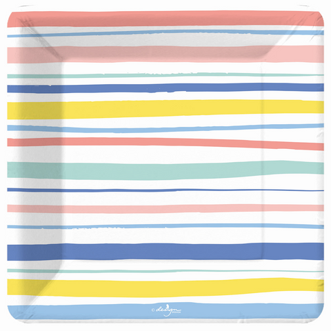 Square Dessert Plate - Happy Stripes and Dots