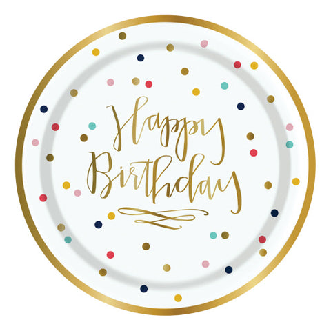 7" Paper Plates | Foil Happy Birthday Confetti