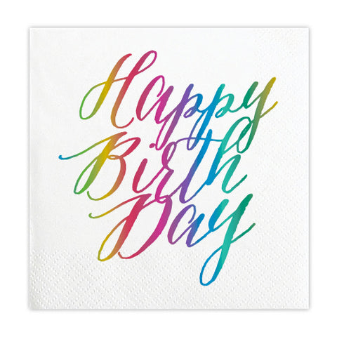 Beverage Foil Napkins | Happy Birthday Rainbow