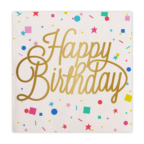 Beverage Foil Napkin | Happy Birthday Confetti