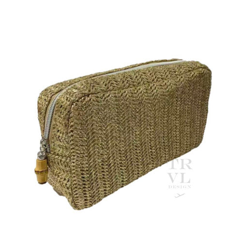 GOLD METALLIC STRAW GLAM BAG COSMETIC BAG