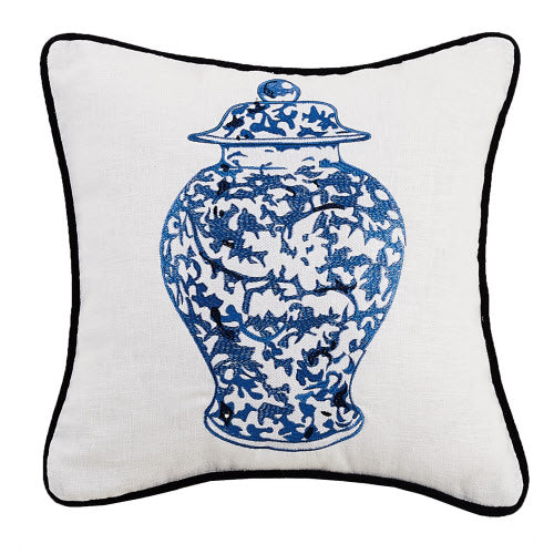 Chinoiserie Vase with Lid Embroidered Hook Pillow