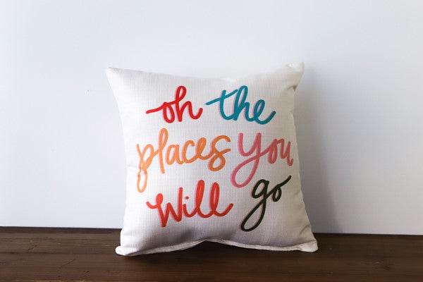 Oh the Places Handwritten Pillow + Piping