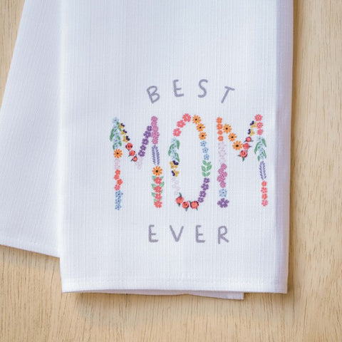 Best Mom Floral Tea Towel